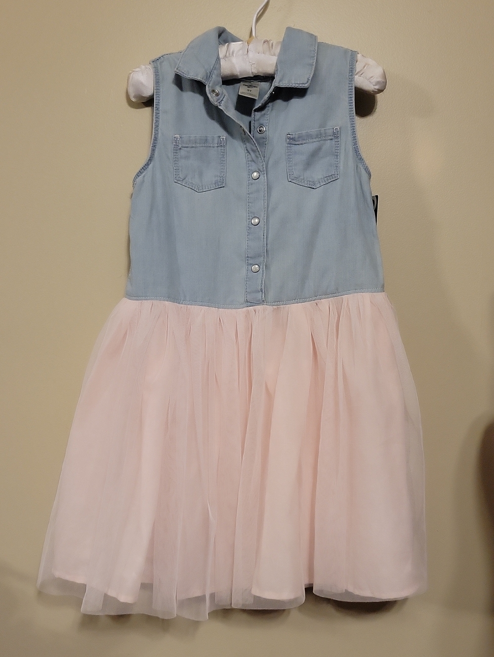 OshKosh B'gosh Light Blue Denim-Style Top with Pink Tulle Skirt Dress, Snaps